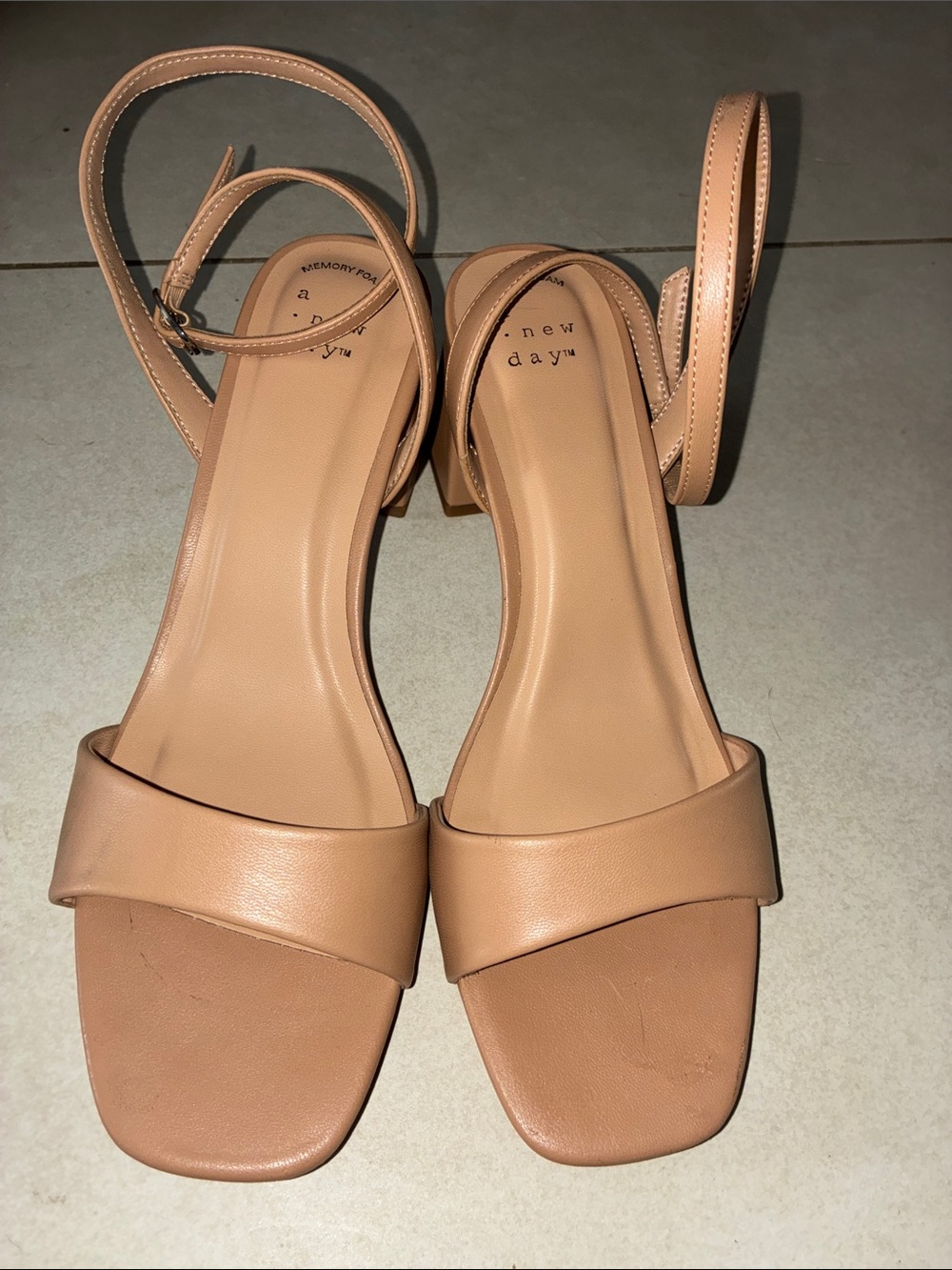a new day Tan Ankle-Strap Block Heel Sandals